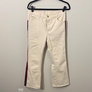 GUCCI Web Striped Side Kick Flare Ivory Jean with Gold Button Fly - 27